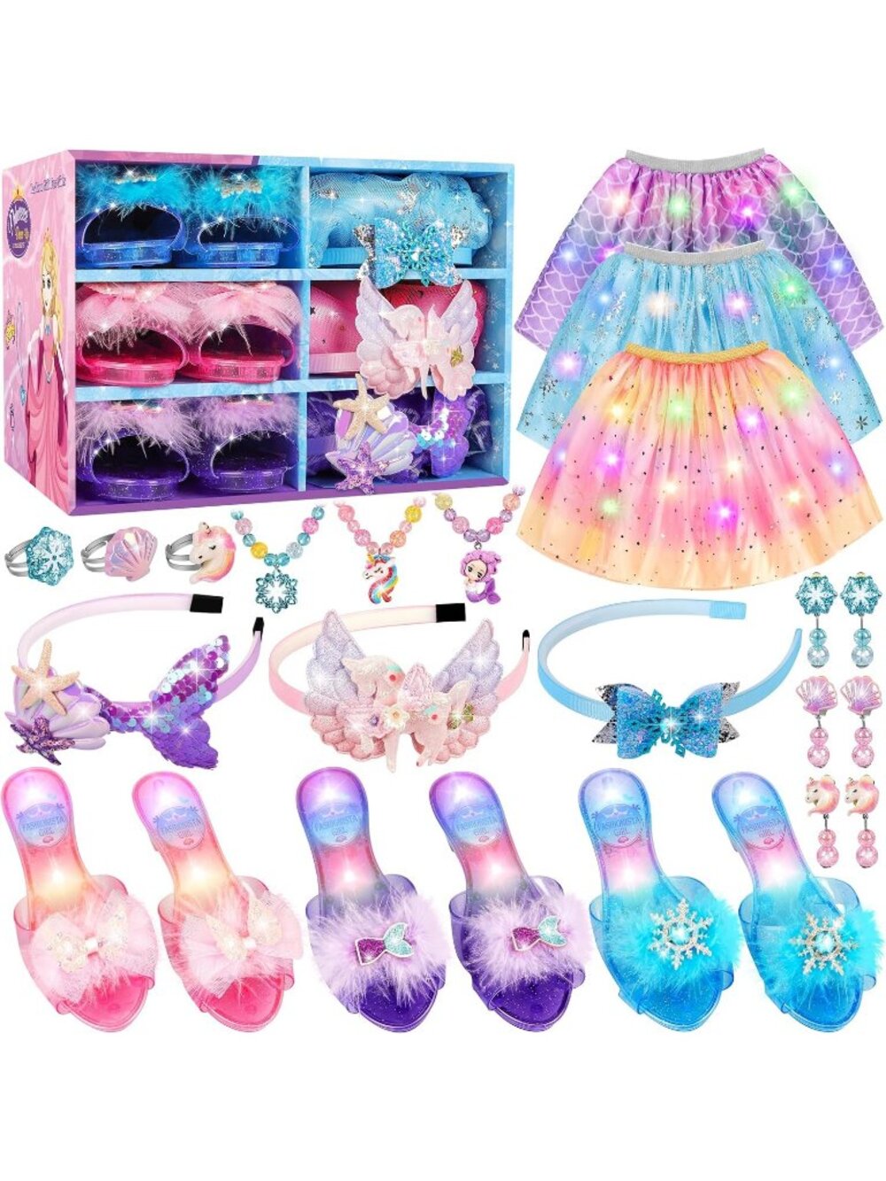 Princess Dress Up Toys & Jewelry Set for Girls Role Play Gift Ages 3-Powder Blue